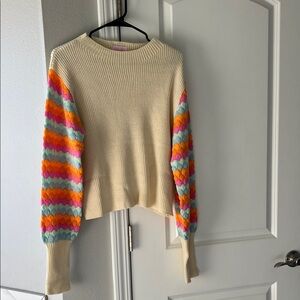 Pink Lily Lucky Me Multicolored Bubble Sleeve Cream Sweater